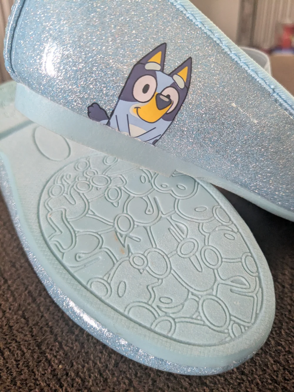 Bluey Girls Blue Glitter Mary Jane Shoes with Daisy Accent